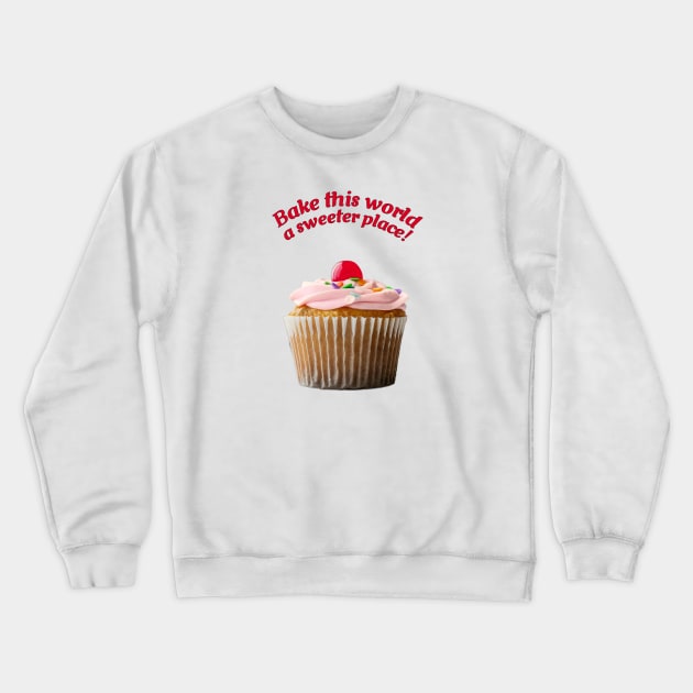 Vanilla cupcake with pink frosting and cherry on top Crewneck Sweatshirt by ArtMorfic
